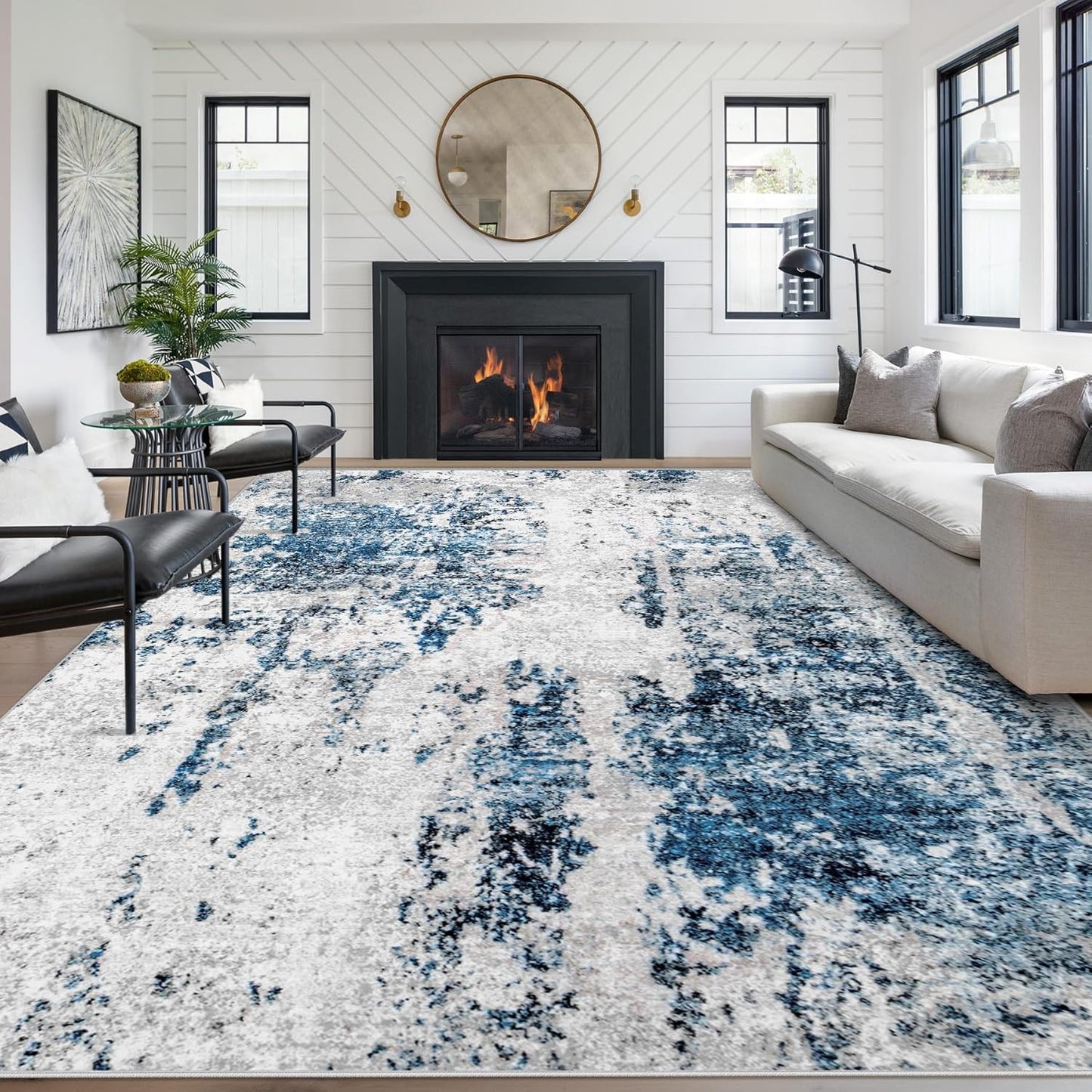 Abstract Living Room Area Rug, Soft Washable Non-Slip Carpet