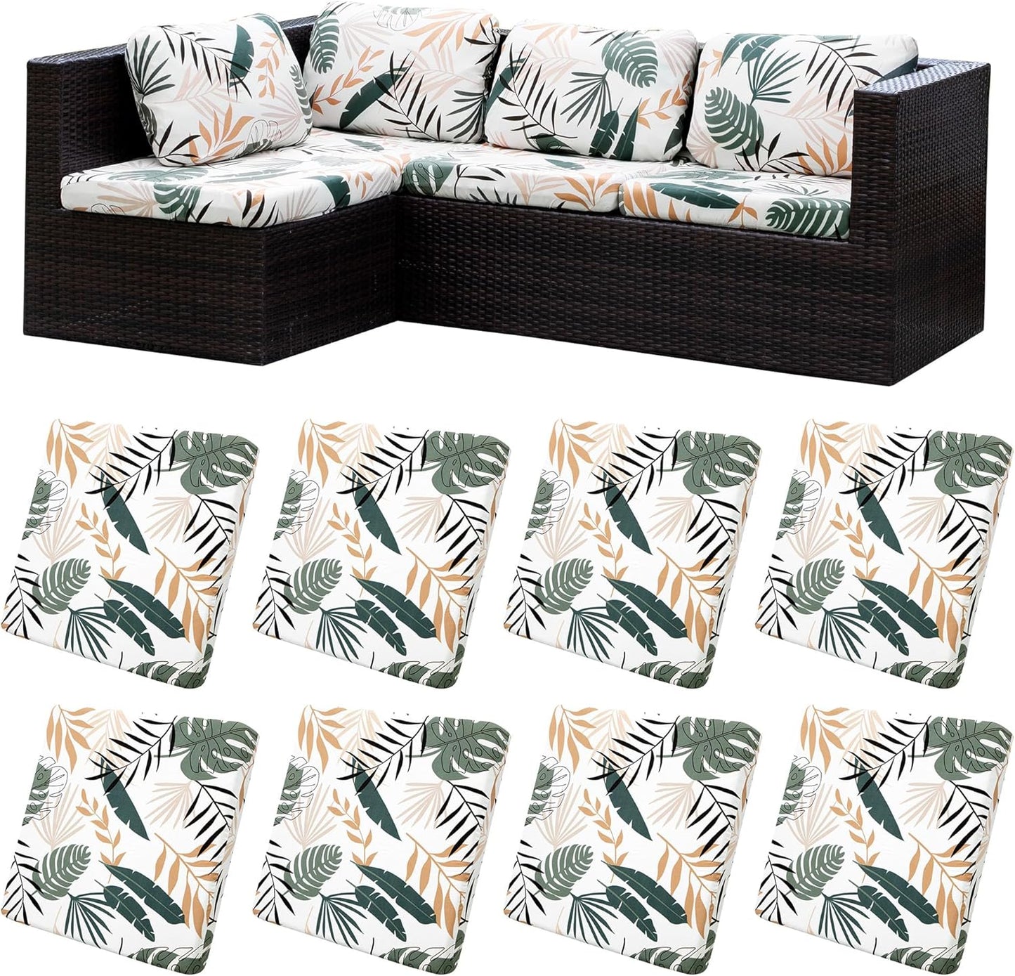 8Pcs Stretch Patio Cushion Covers for Outdoor Furniture Protection