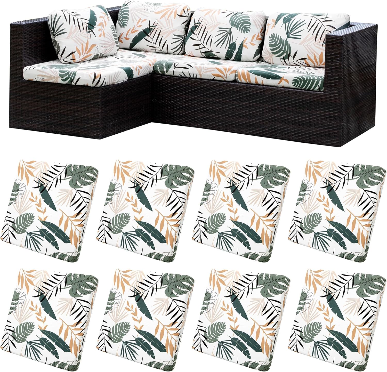 8Pcs Stretch Patio Cushion Covers for Outdoor Furniture Protection