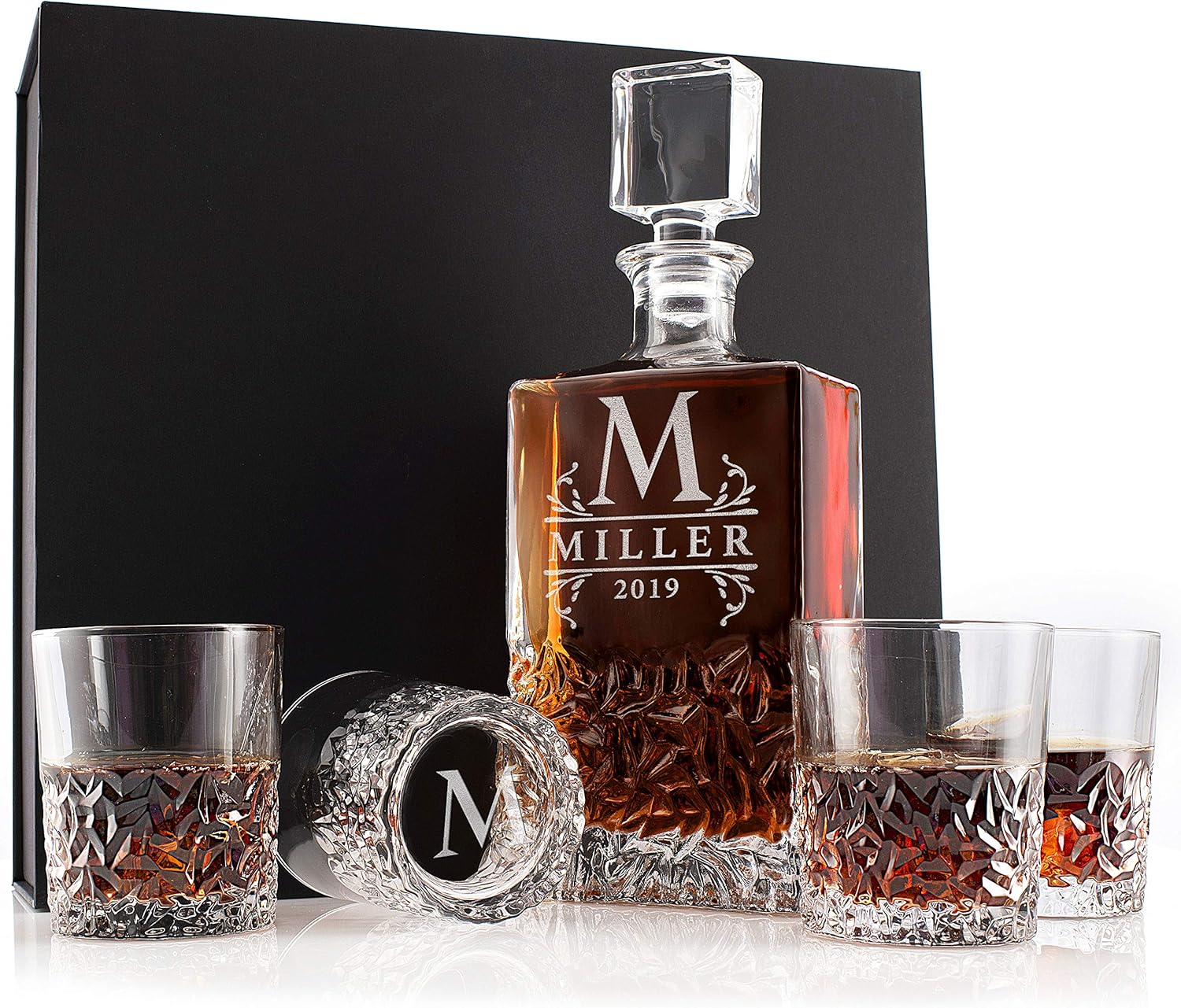 Personalized 5 pc Whiskey Decanter Set - Custom Liquor Gift