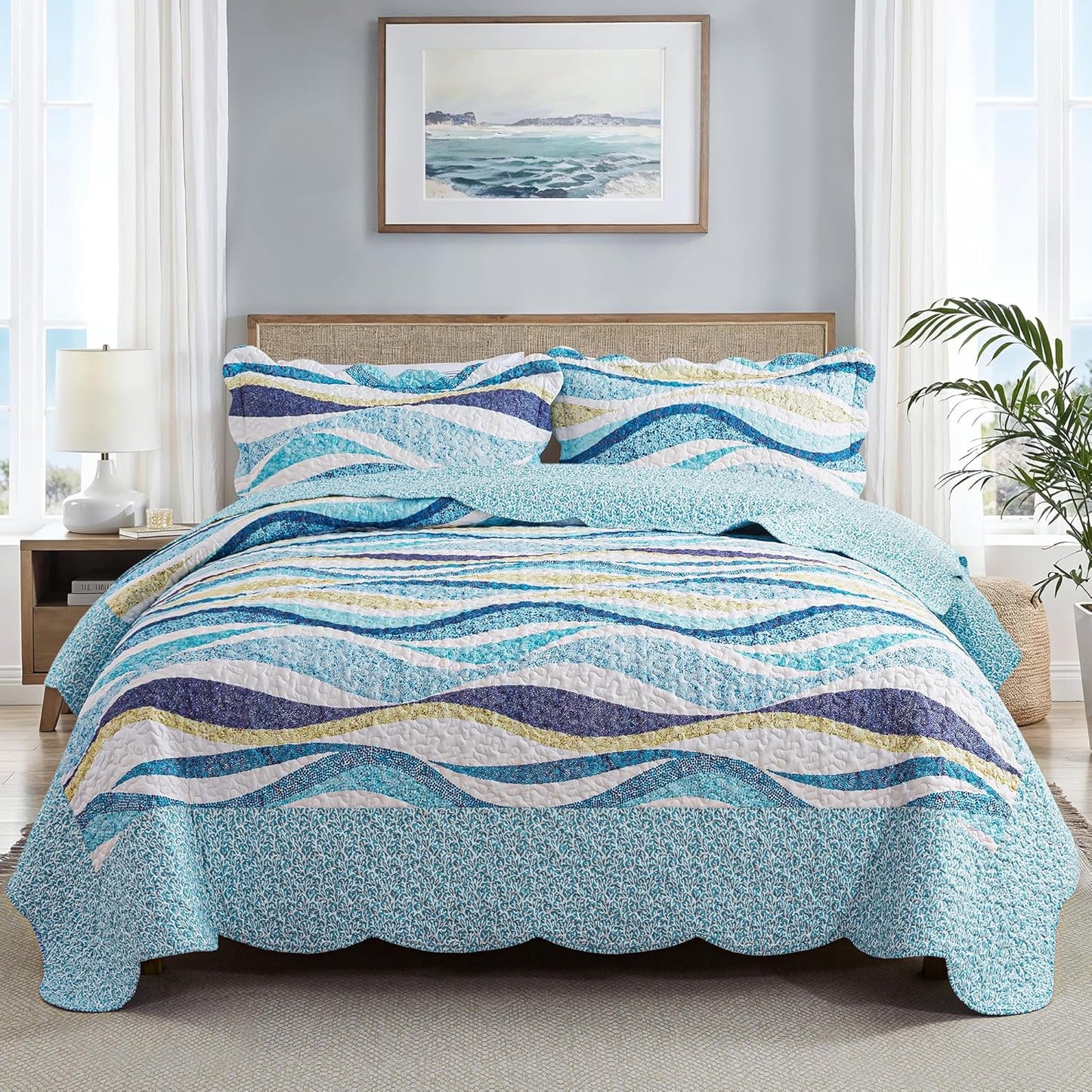 HoneiLife California King Quilt - Coastal Beach Quilt Set