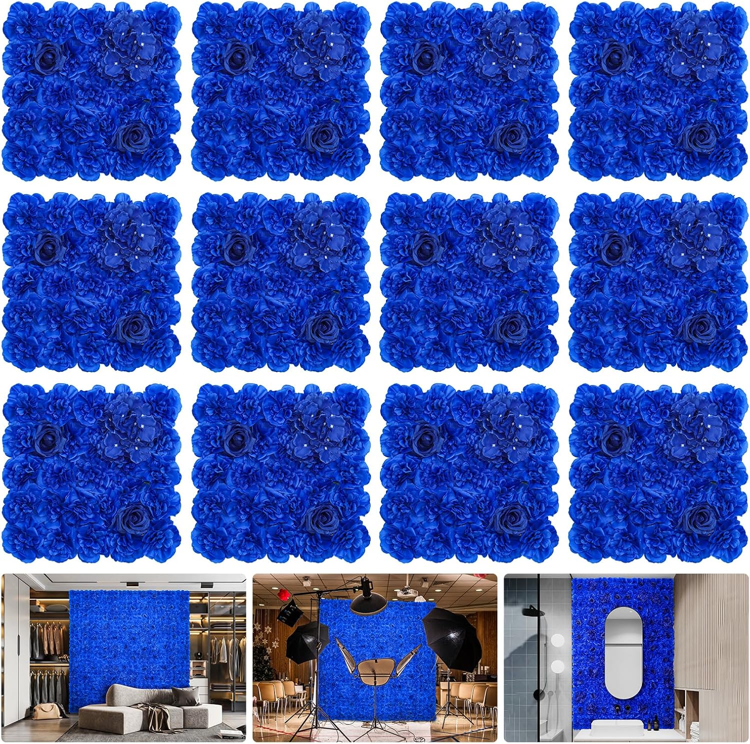 Flower Wall Backdrop for Weddings and Celebrations - Bright Blue