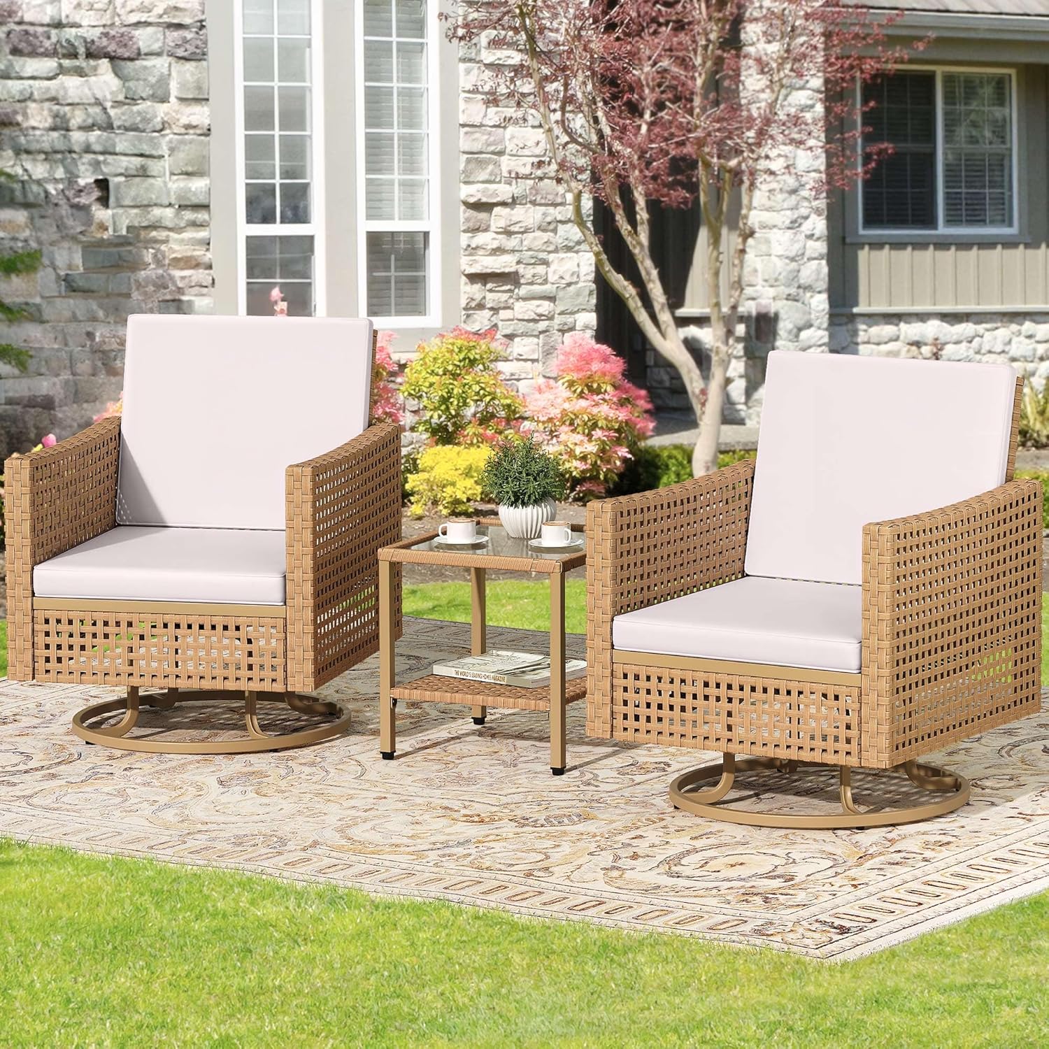 YITAHOME 3pc Swivel Rocking Chairs Set - Comfy Patio Bistro Set