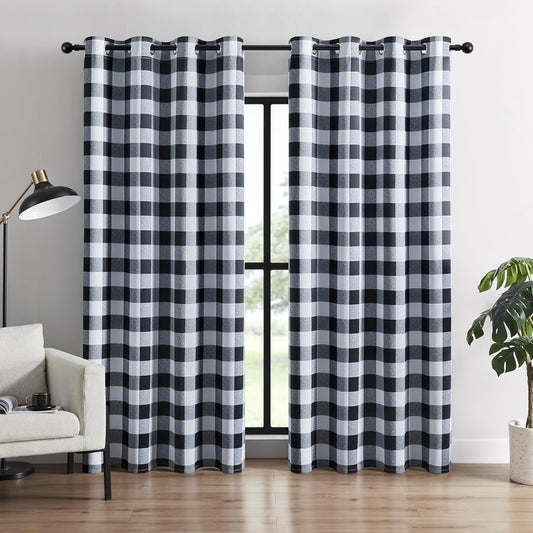 Black and White Buffalo Plaid Blackout Curtains for Home