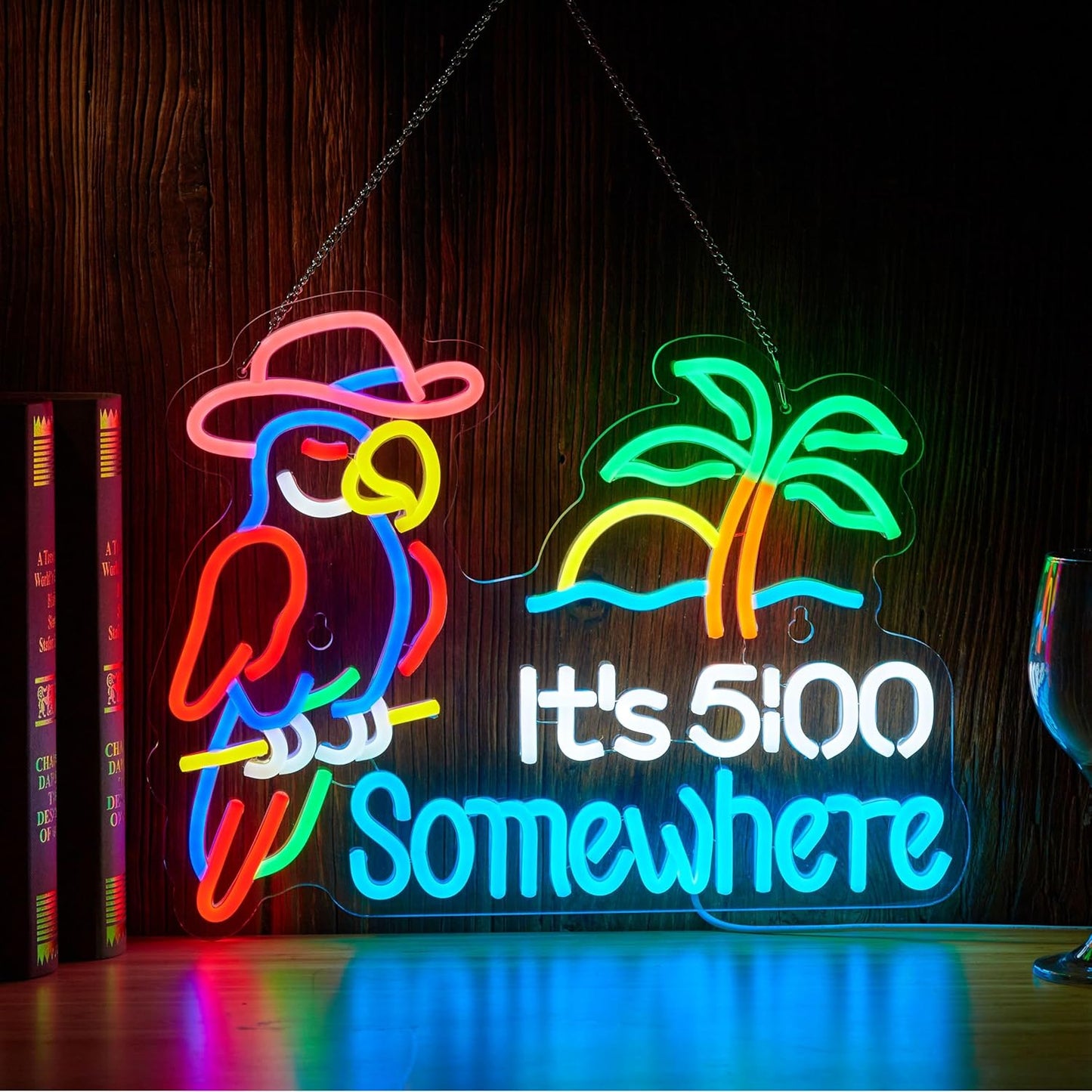 Parrot 5 O'clock Neon Sign for Wall Decor and Bar Lighting