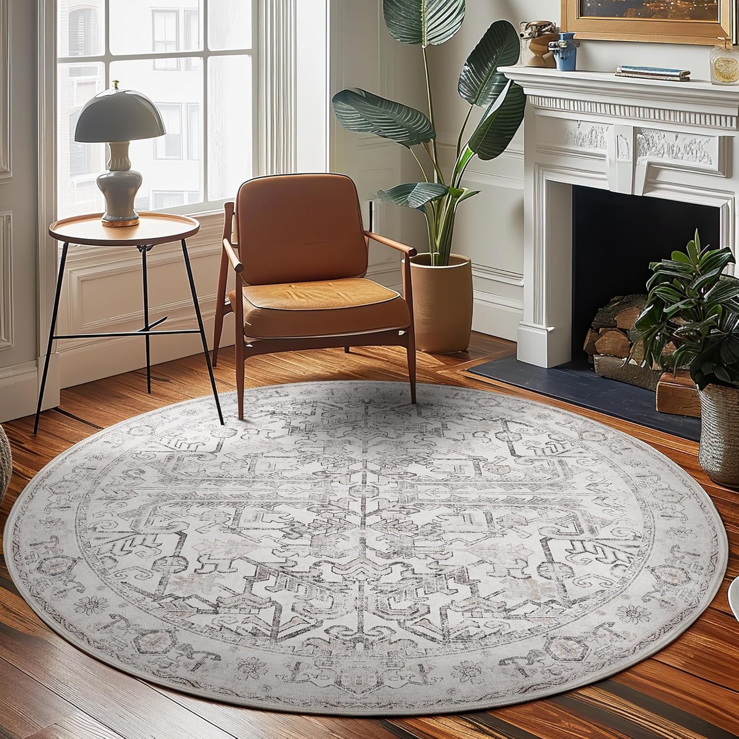 Jinchan Round Rug 7ft Vintage Machine Washable Area Rug for Home