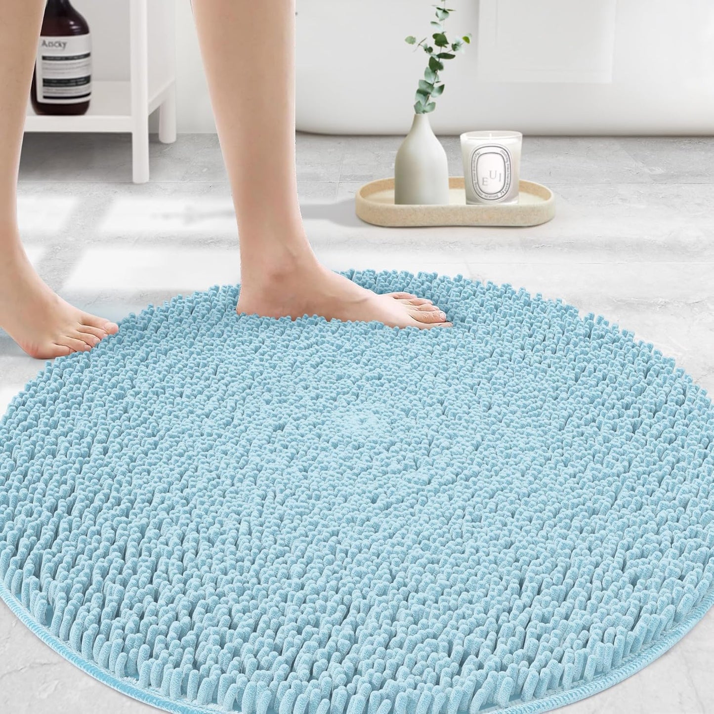 MAYSHINE Round Area Rug Set for Bathroom - Soft Plush Chenille