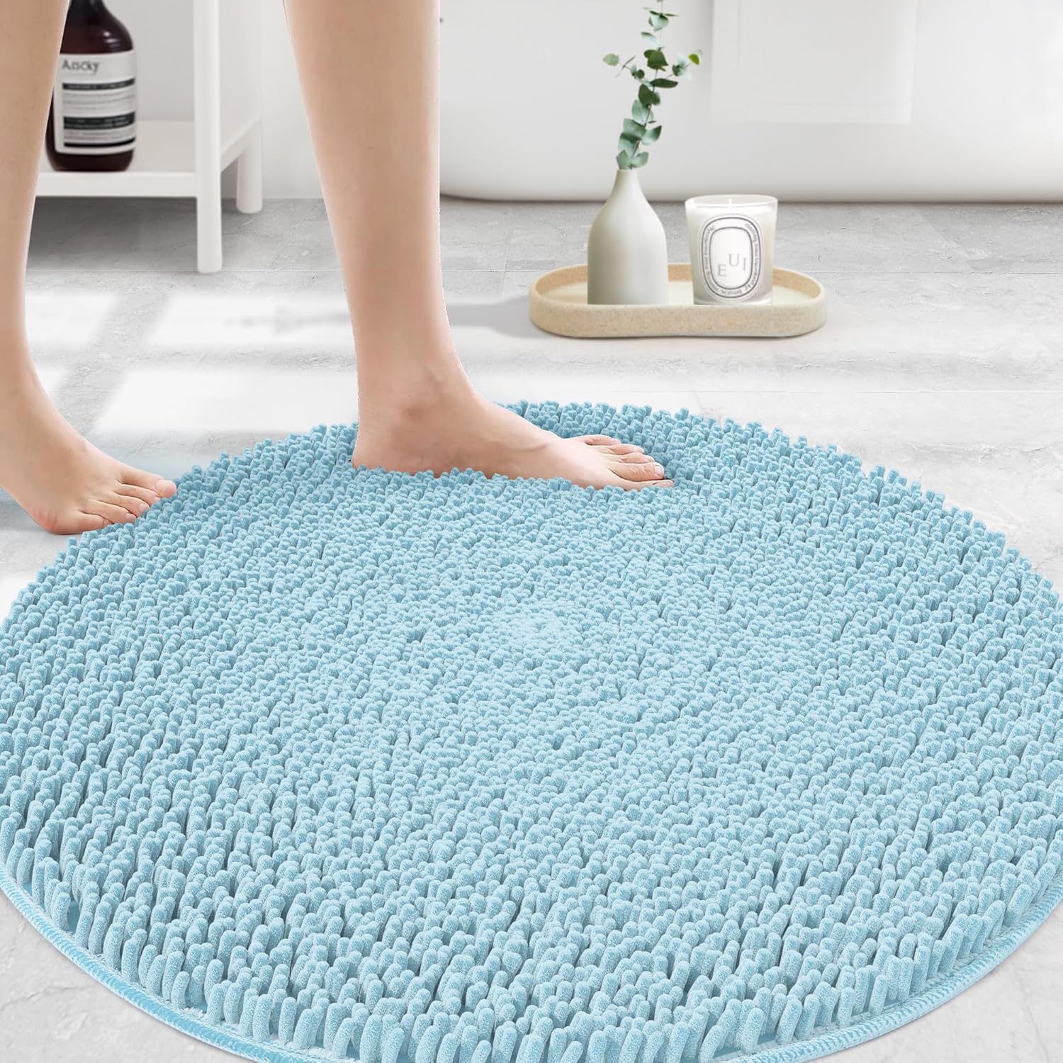 MAYSHINE Round Area Rug Set for Bathroom - Soft Plush Chenille