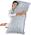 Ridhi Light Steel Blue 100% Cotton Block Print Ruffle Lumbar Sham
