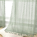 Light Green Curtains 84 in 2 Panels - Boho Crochet Cotton Sheer