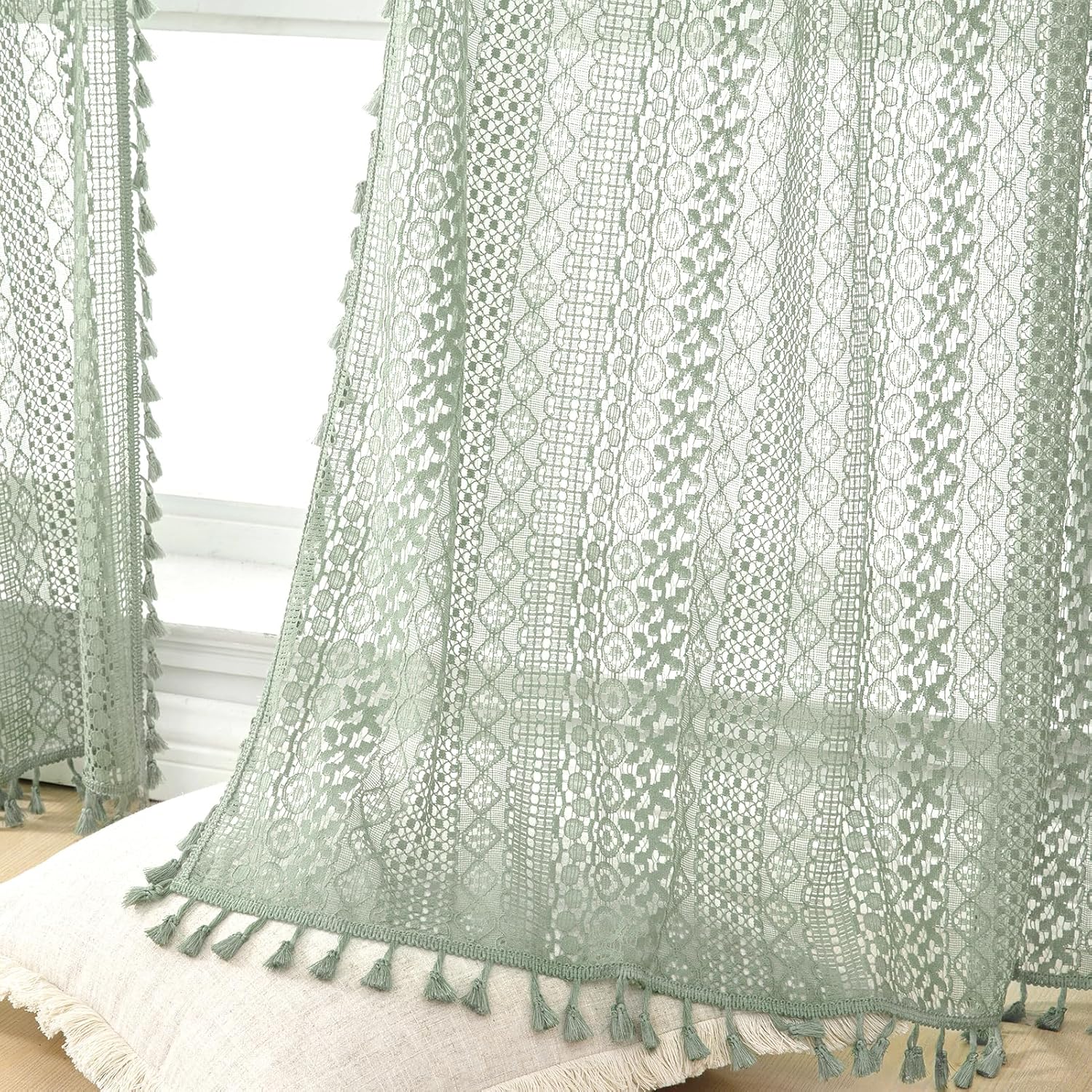 Light Green 84 Inch Cotton Curtains for Boho Home Decor
