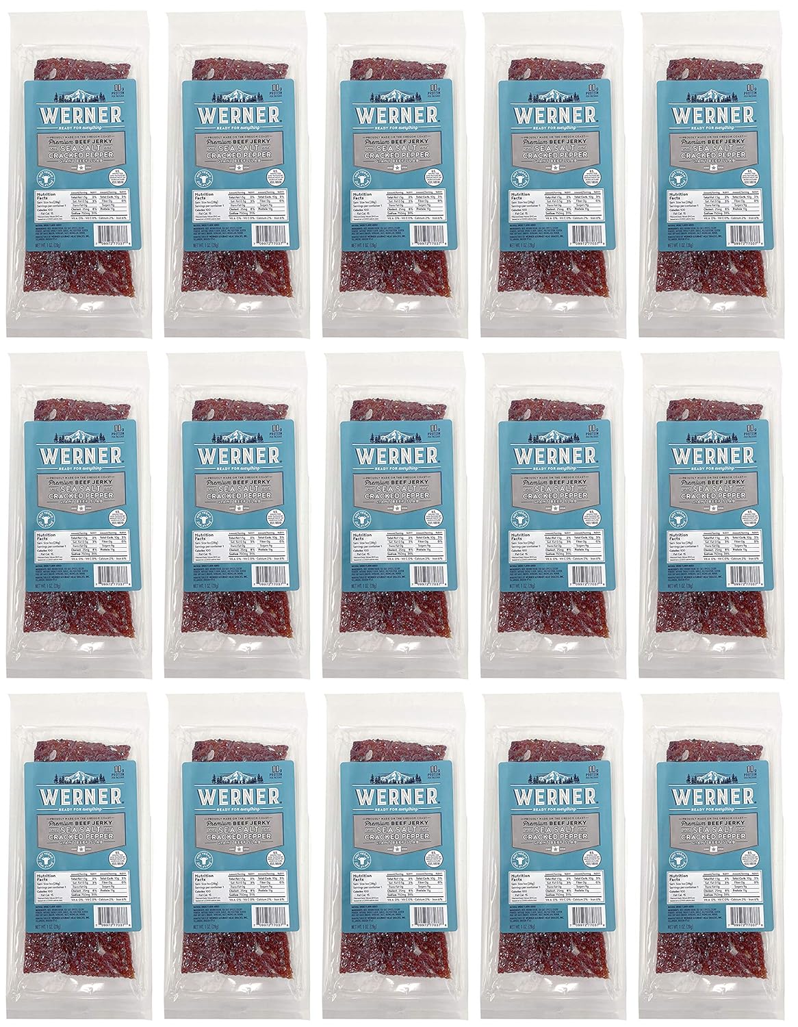 Werner Beef Jerky Slab Pack of 15-1 Ounce Meat Snacks