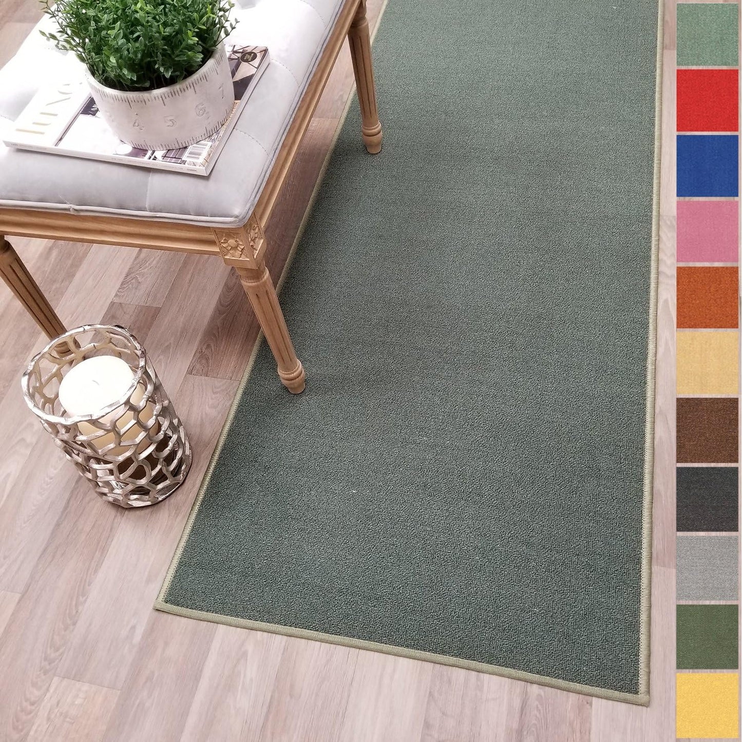 Kapaqua Custom Size Teal-Green Non-Slip Hallway Stair Runner Rug