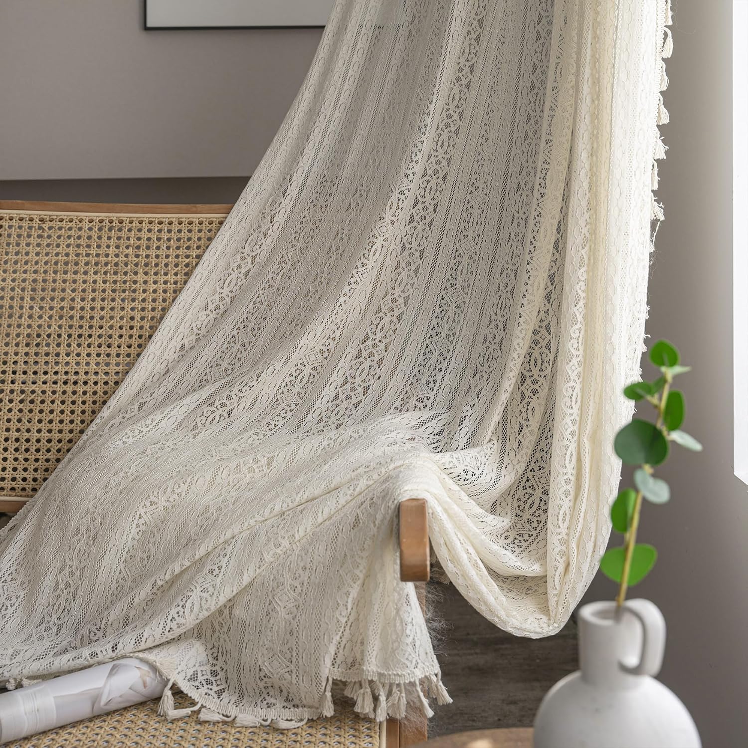 Beige Sheer Living Room Curtains for Vintage Boho Decor