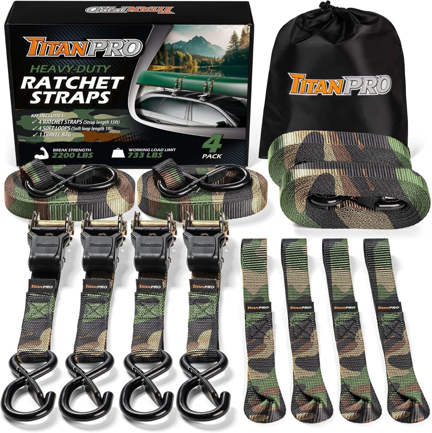 TitanPro Heavy Duty Ratchet Straps for Secure Cargo Transport