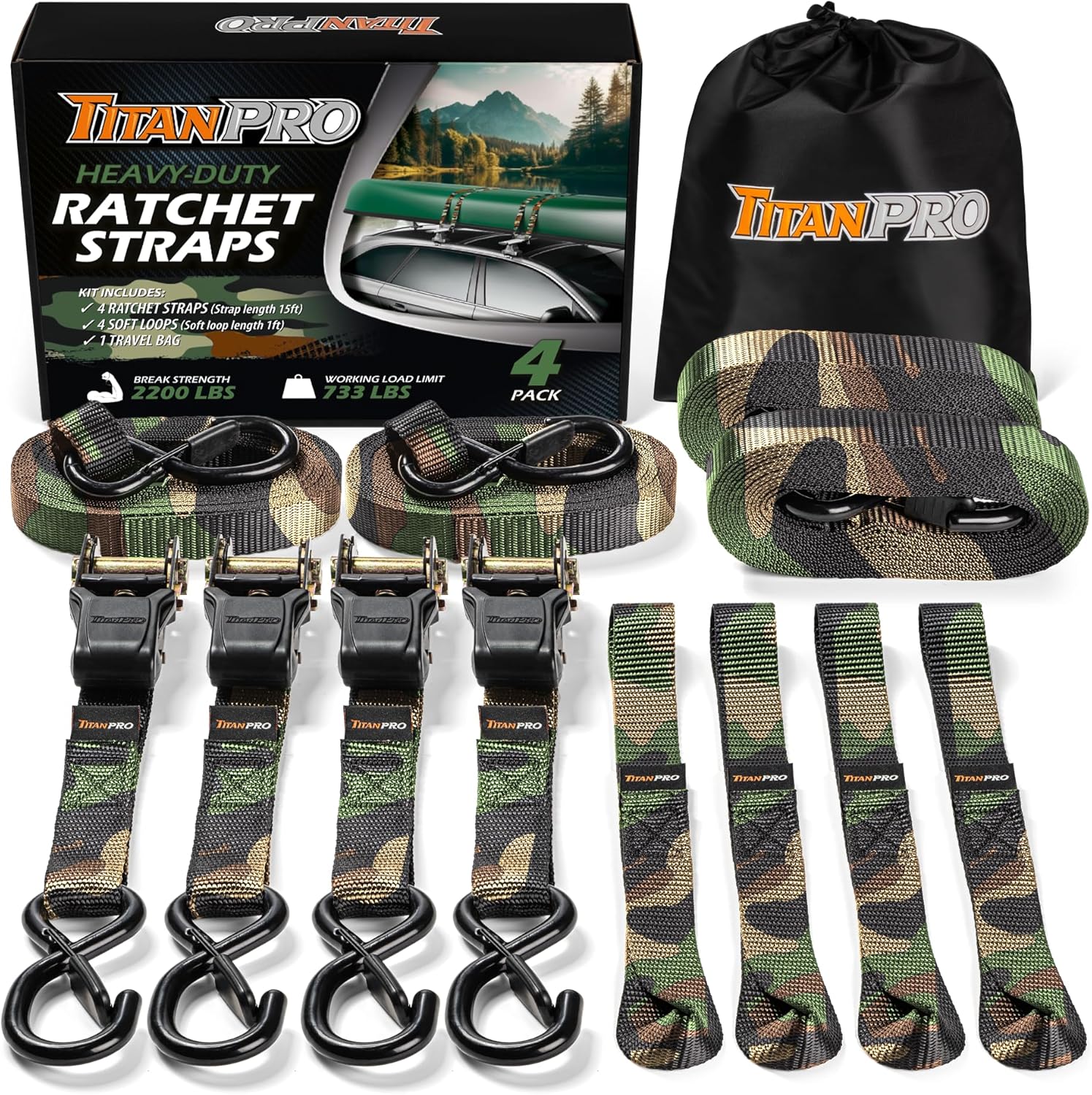 TitanPro Heavy Duty Ratchet Straps for Secure Cargo Transport