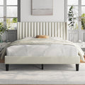 Queen Upholstered Platform Bed with Fabric Headboard - Classic Wing