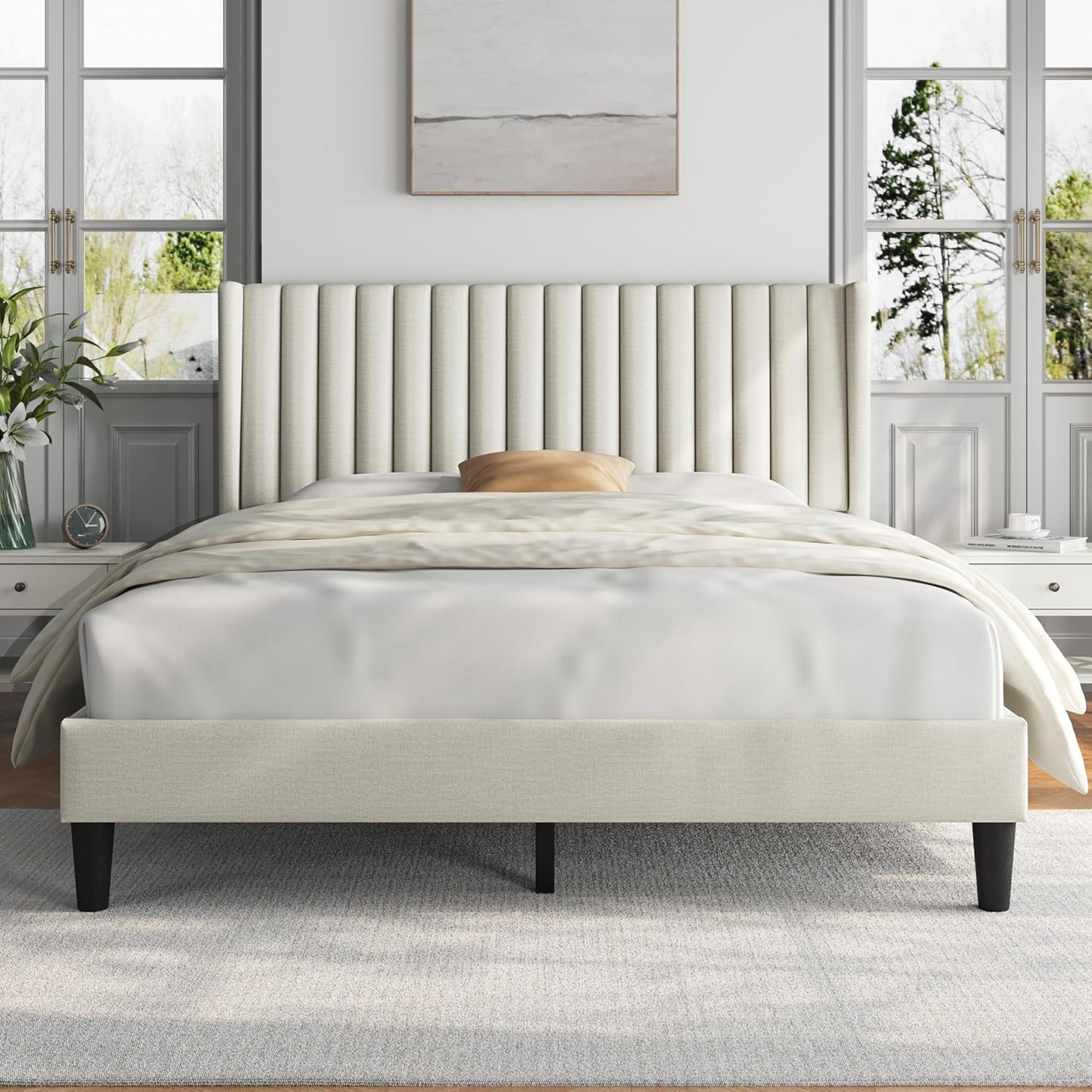 Yaheetech Queen Bed Frame with Upholstered Fabric Headboard