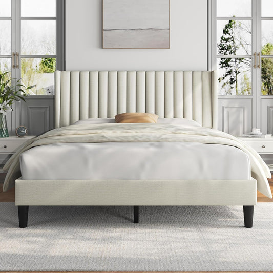 Yaheetech Queen Bed Frame with Upholstered Fabric Headboard
