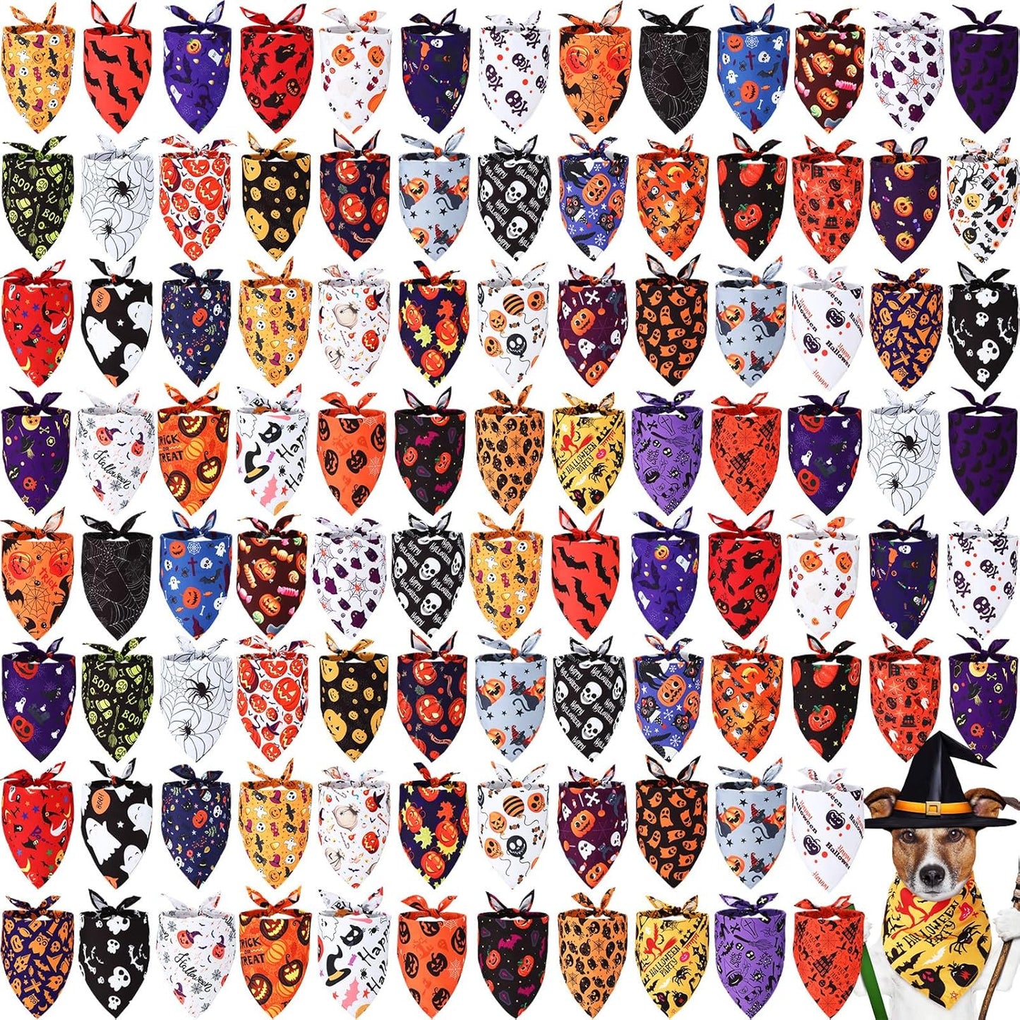 Kigeli 100 Pack Halloween Dog Bandanas for Spooky Pet Style