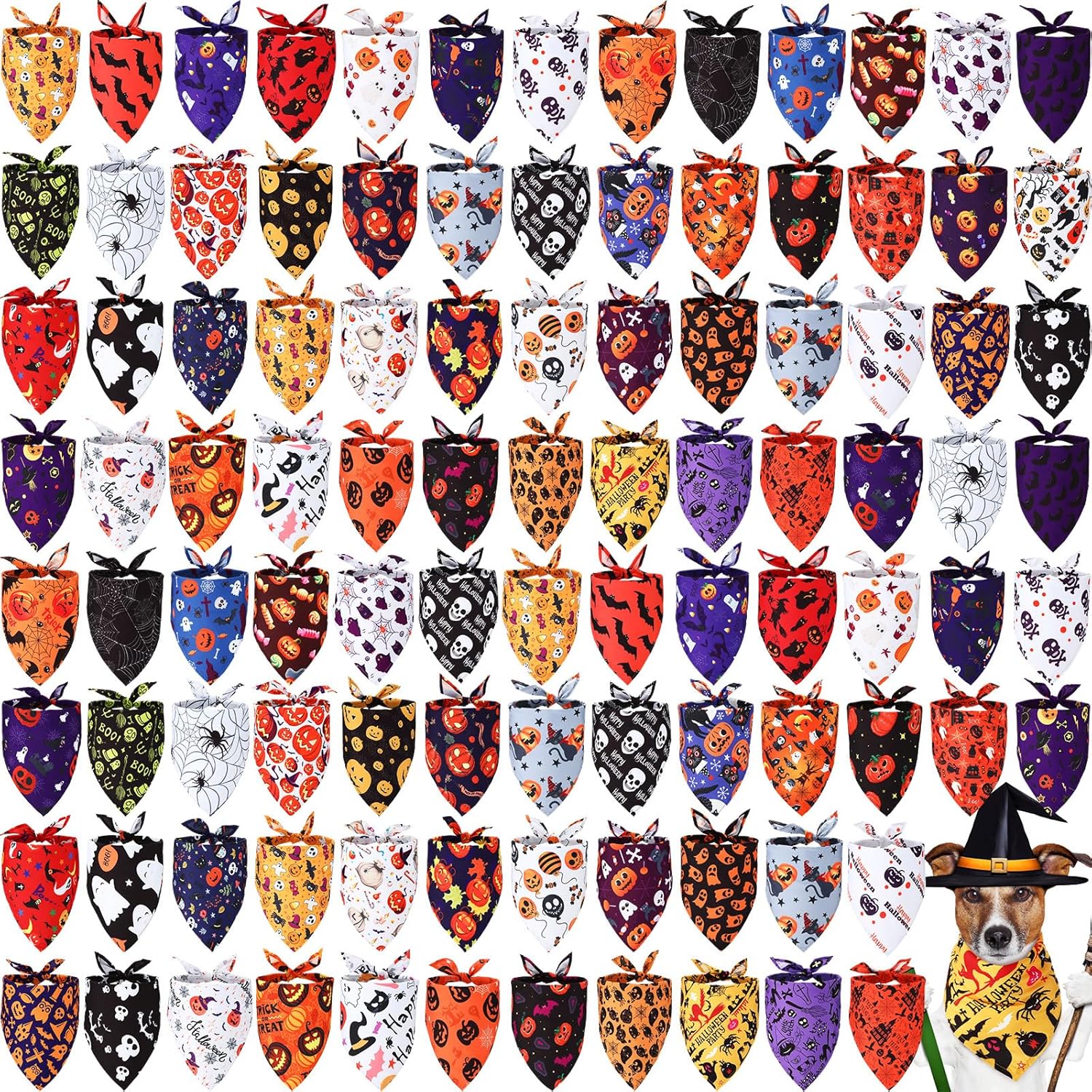 Kigeli 100 Pack Halloween Dog Bandanas for Spooky Pet Style