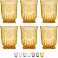 Yungala Amber drinking glasses set of 6 - 8oz hobnail vintage cups