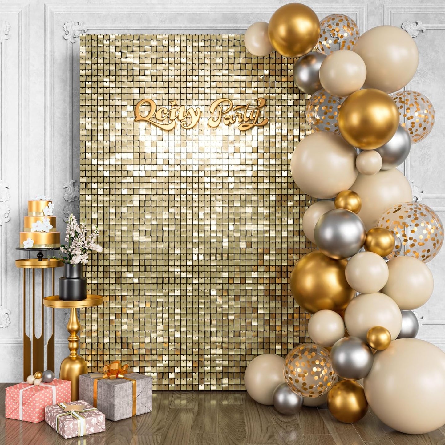 Qcity Light Gold Shimmer Wall Backdrop for Stunning Events