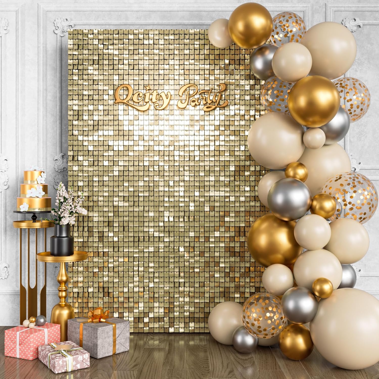 Qcity Light Gold Shimmer Wall Backdrop for Stunning Events