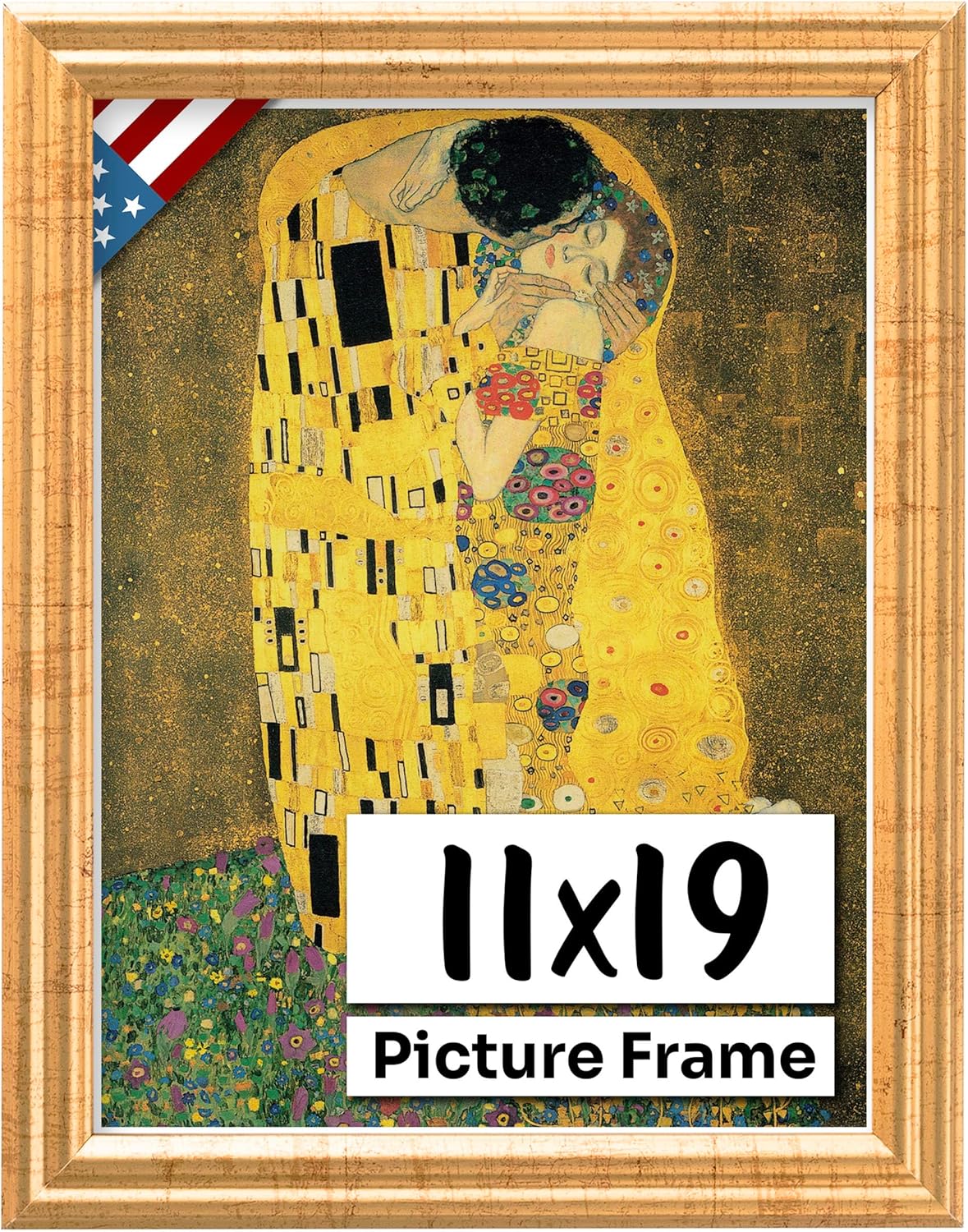 Antique Gold 11x19 Picture Frame - Handmade Solid Wood Frame