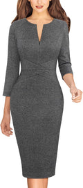 Womens Slim Zipper Up Work Pencil Sheath Dress - Knee Length Fit