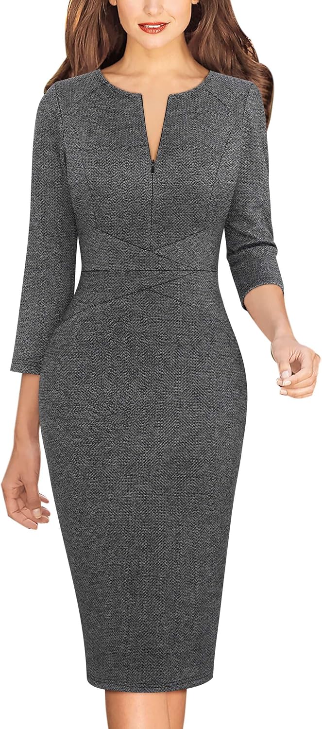 VFSHOW Womens Slim Zipper Up Bodycon Pencil Dress for Work
