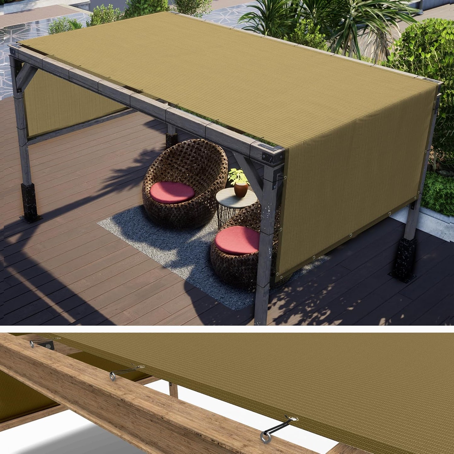 ColourTree 11ft x 23ft Sand Beige Pergola Sun Shade Canopy Cover