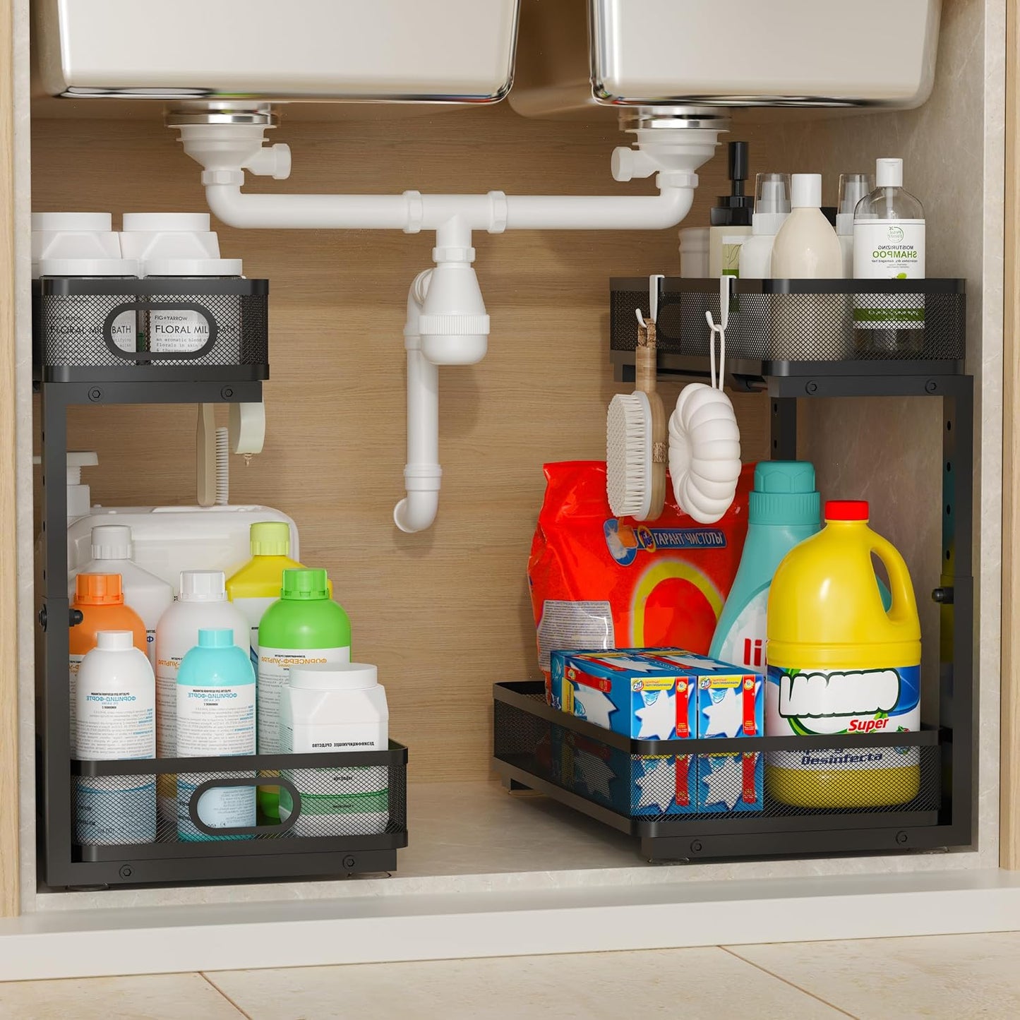 Under Sink Organizer 2 Pack for Efficient Kitchen Storage