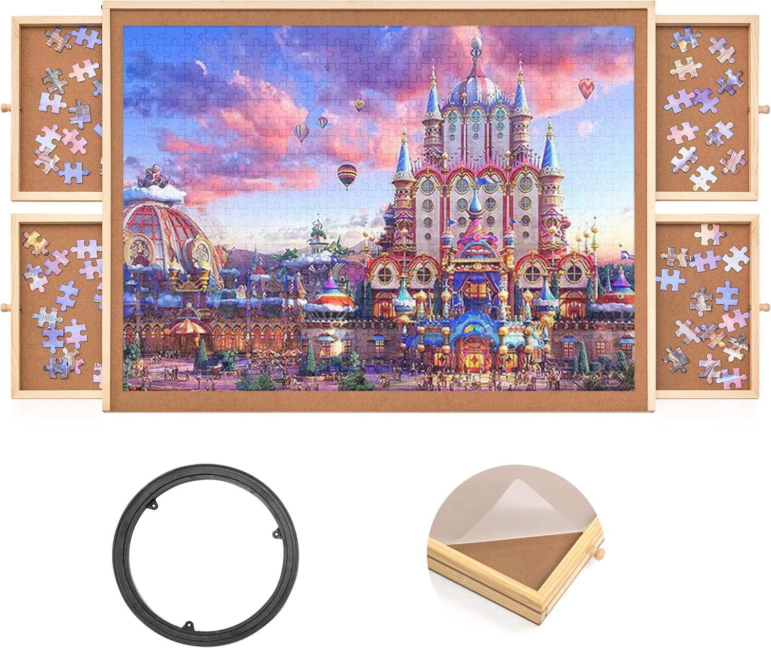 1000 Piece Wooden Jigsaw Puzzle Table with 4 Drawers and Cover