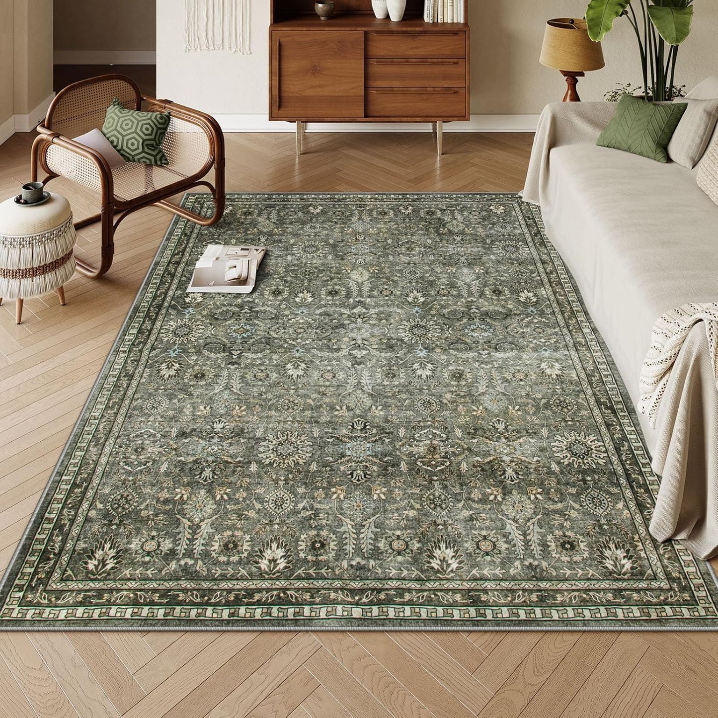 Lahome Sage Green Area Rug 6x9 - Machine Washable Boho Beauty