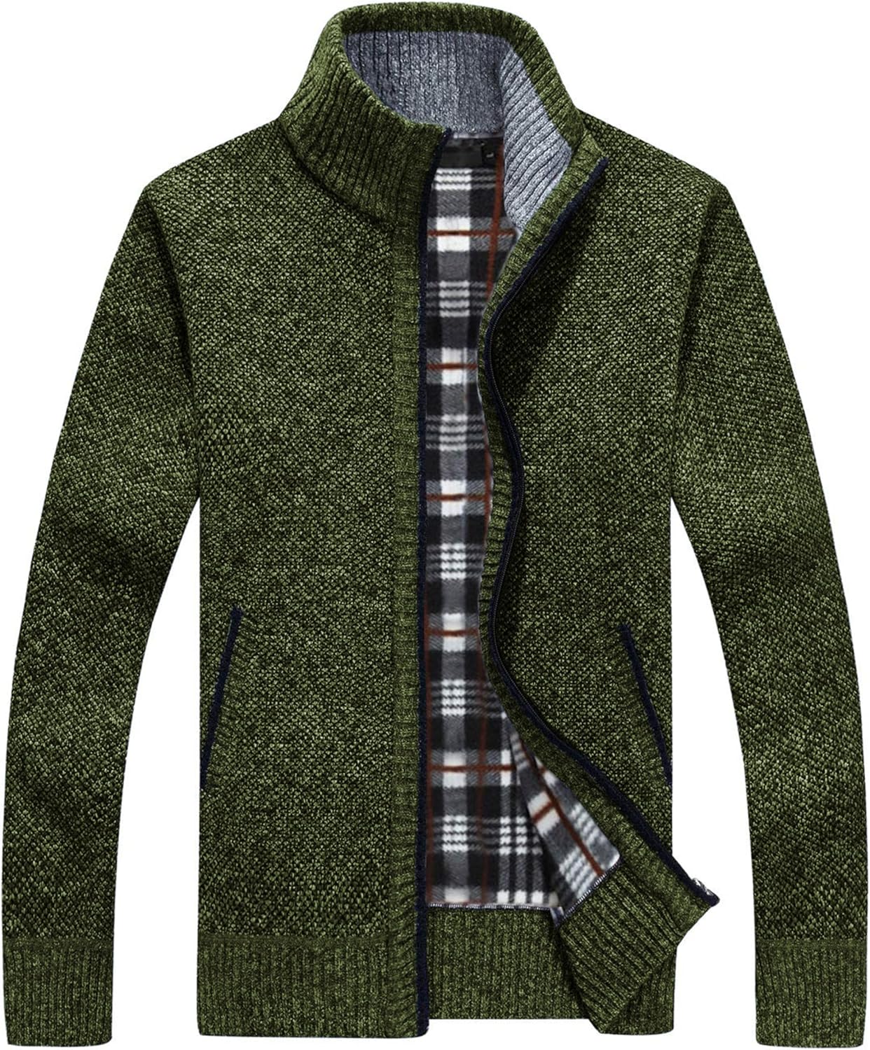 Yeokou Men's Casual Slim Full Zip Thick Knitted Cardigan Sweater