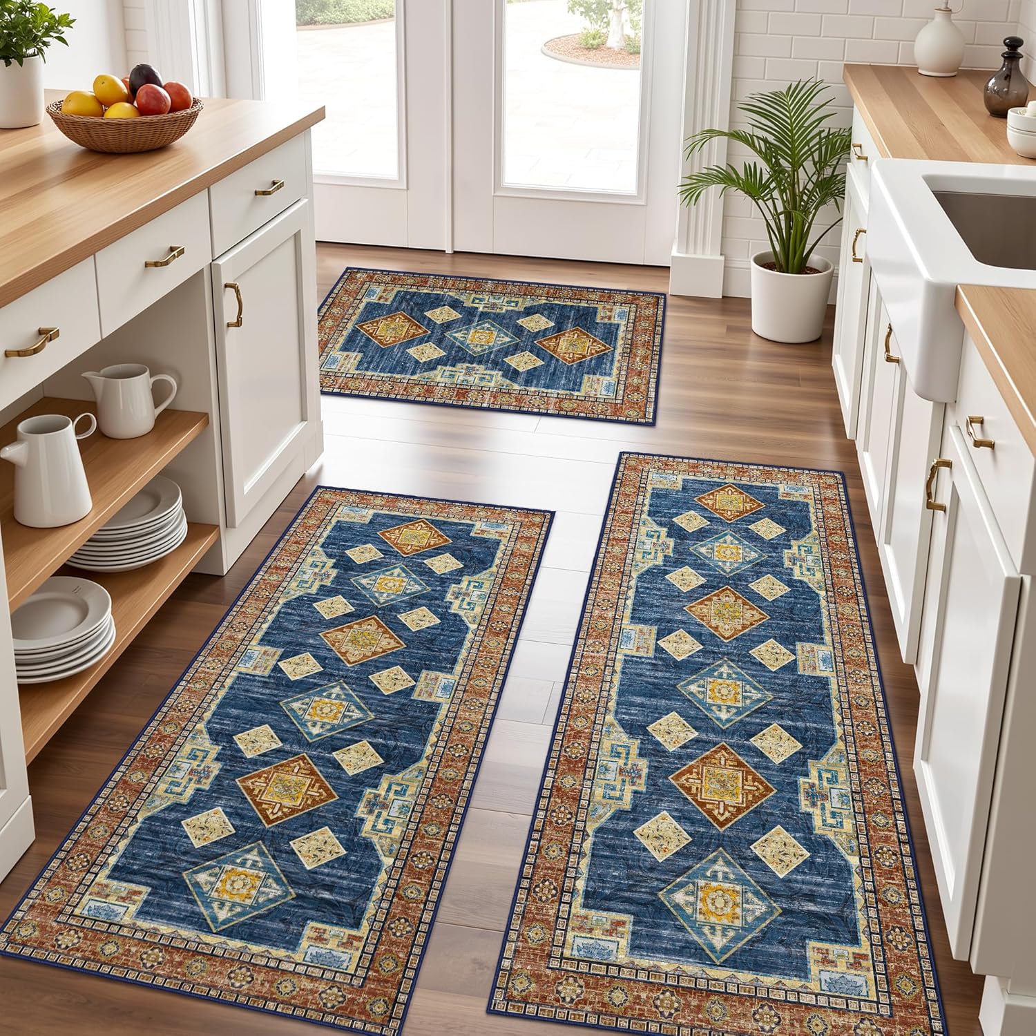 Tritard Non Slip Kitchen Rugs Set of 3 Washable Boho Mats