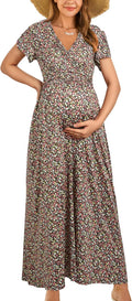 OUGES Maternity Maxi Dress Wrap V Neck - Flattering Fit for Photos
