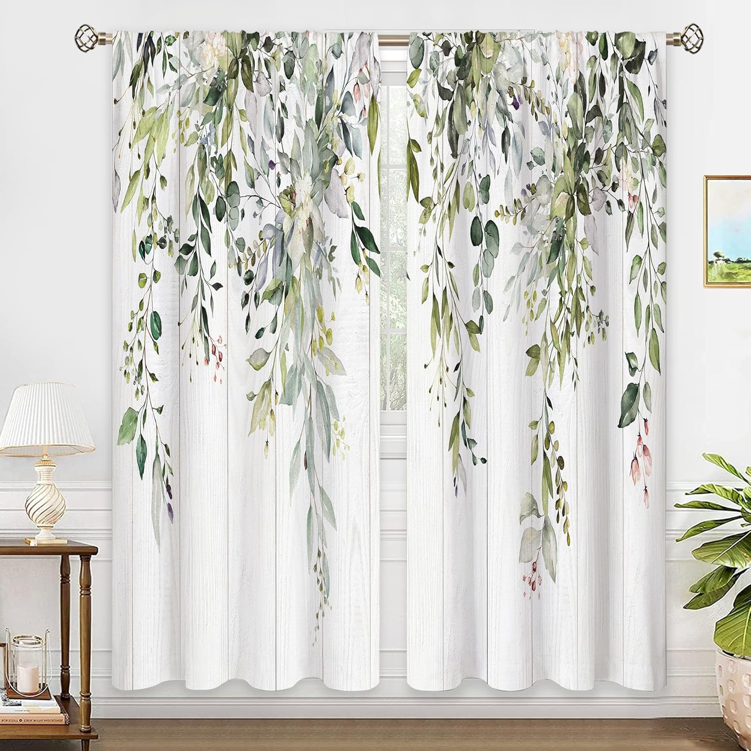 Sage Green Eucalyptus Wooden Botanical Leaves Curtains