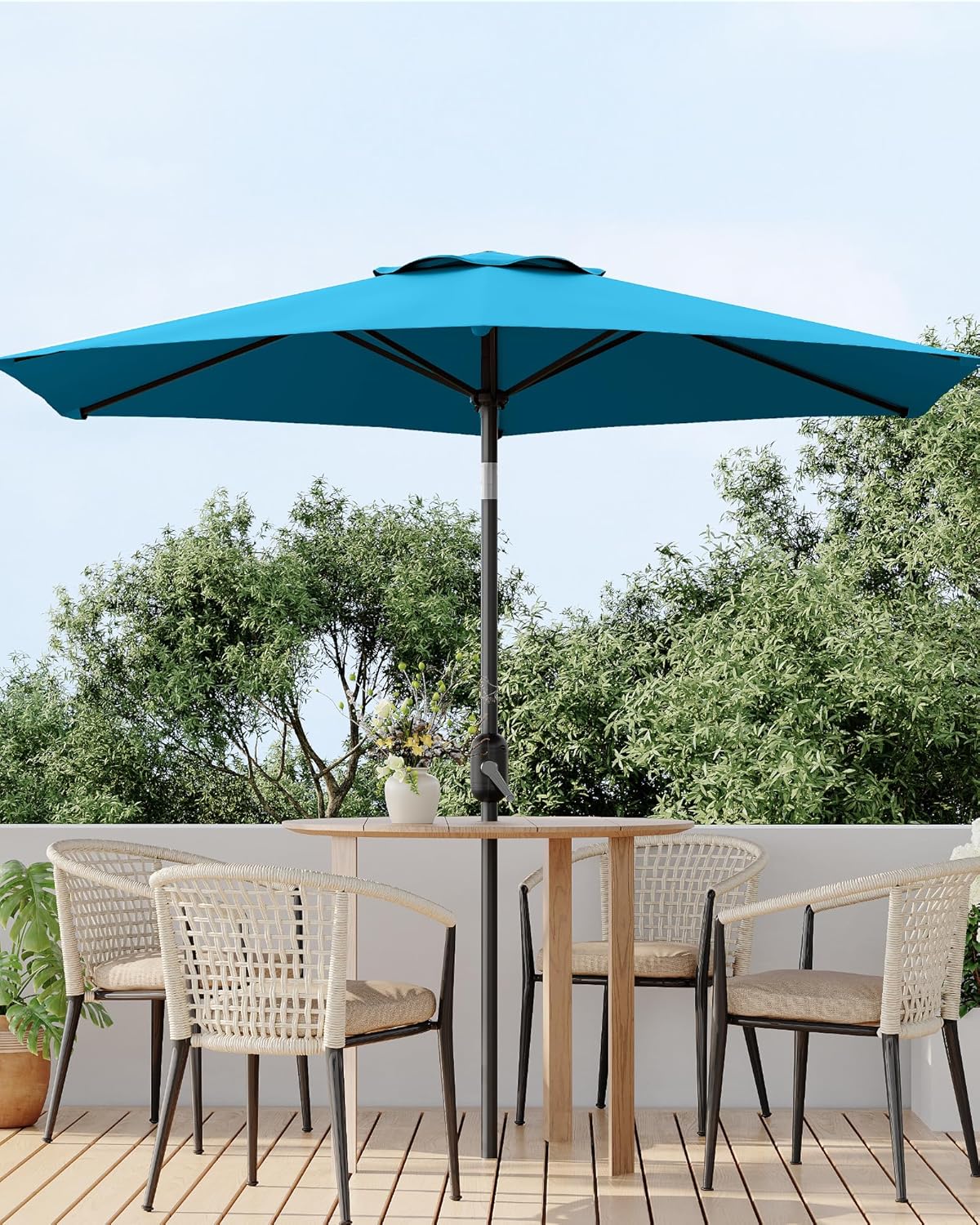 Outdoor Patio Umbrella with Push Button Tilt and Crank for Comfort