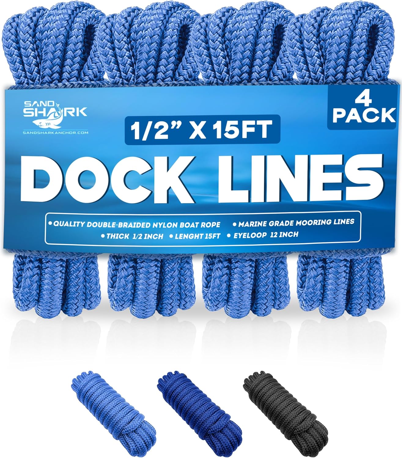 Premium 15ft Dock Lines for Secure Boat Mooring - 4 Pack
