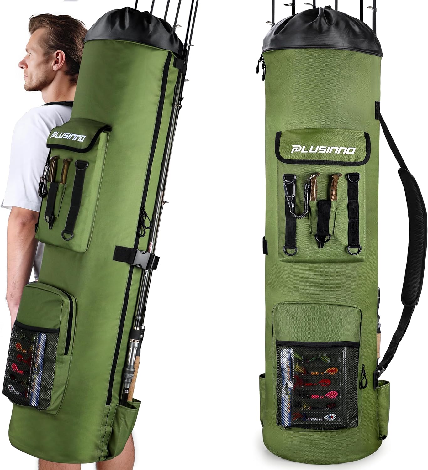 PLUSINNO Foldable Fishing Backpack: Holds 6 Rods, Perfect Fishing Gear Gift!