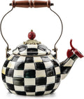 Enamel Whistling Tea Kettle Courtly Check - Decorative Stovetop Teapot