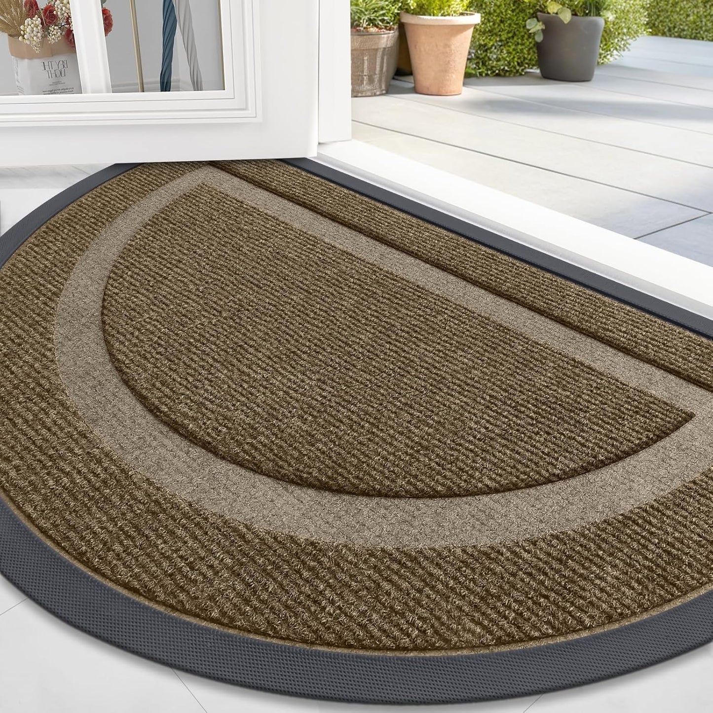 OLANLY Half Circle Door Mat for Indoor Outdoor Use, Waterproof