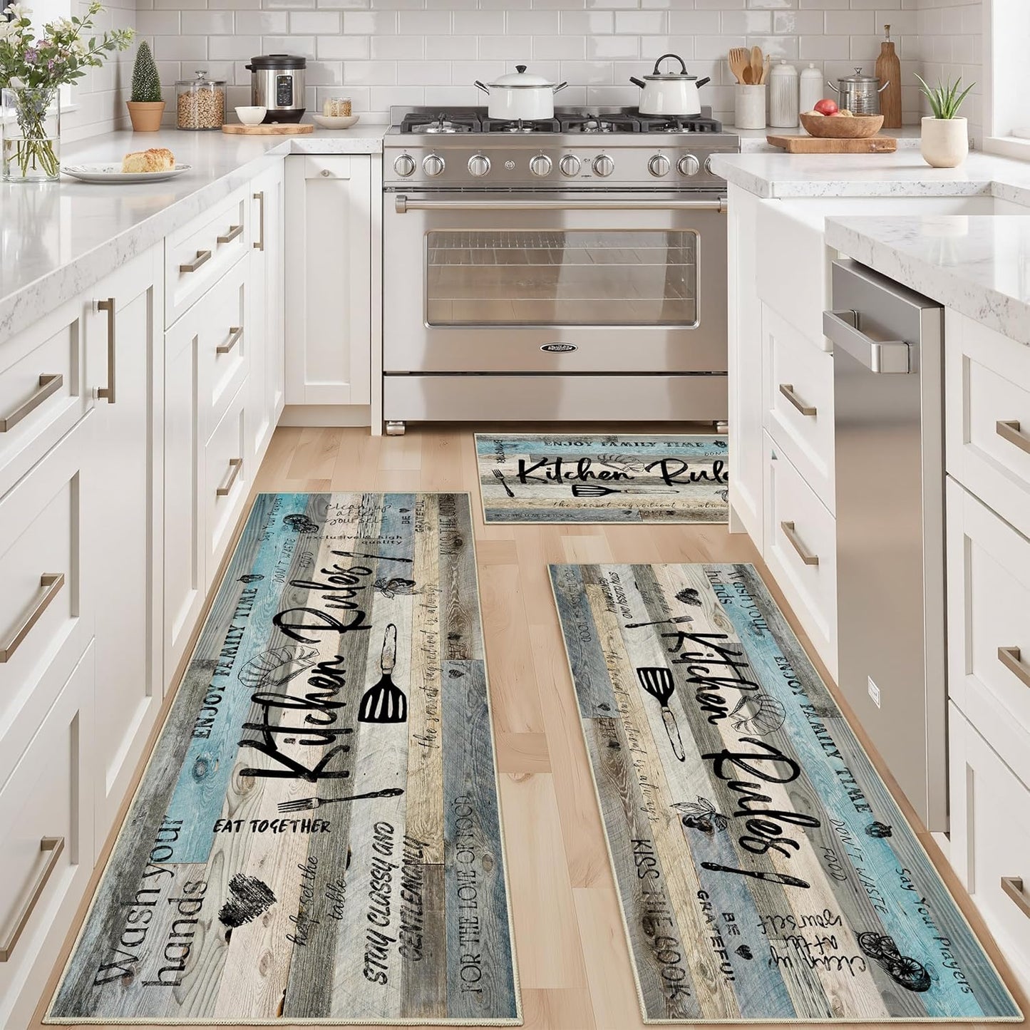 Tritard 100% Non Slip Kitchen Rugs Set with Runner for Home