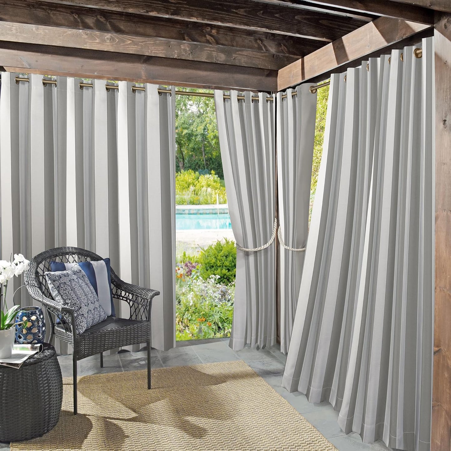 Sun Zero Valencia Cabana Stripe Indoor/Outdoor Curtain Panels