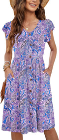 Women Summer Sleeveless Midi Dress - Soft Stretchy Button Swing