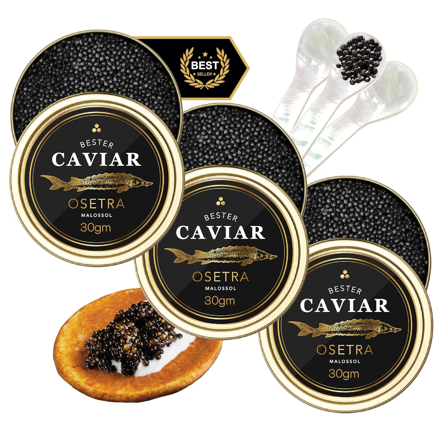 Bester Premium Russian Osetra Sturgeon Caviar Trio Pack Delight