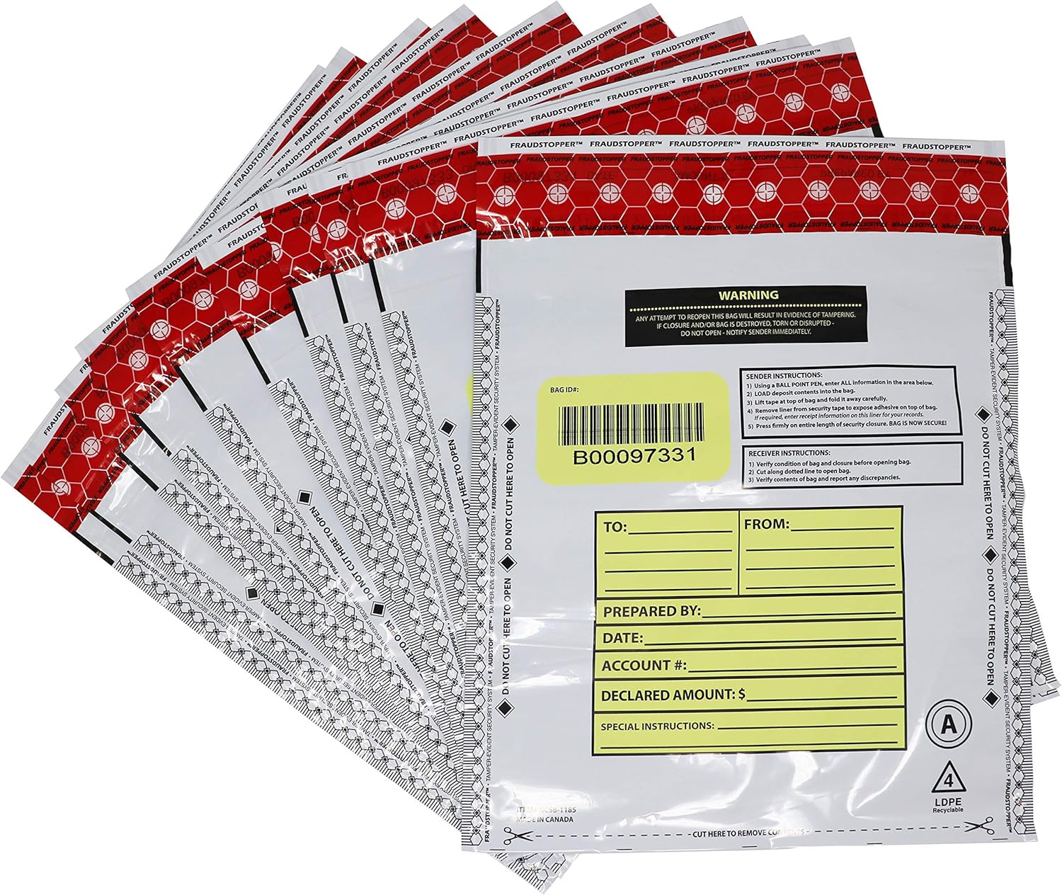 Nadex White Night Drop Tamper Evident Cash Deposit Bags 100 Pack