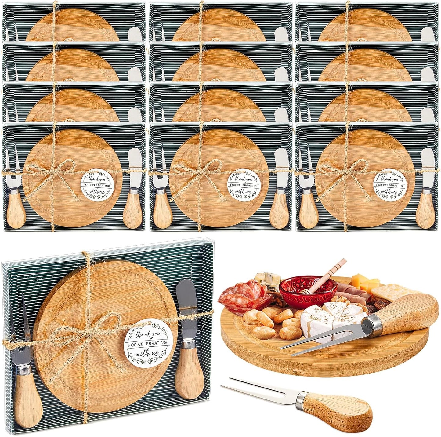 Maxcheck Round Cheese Board Set with Knives and Gift Box for Guests